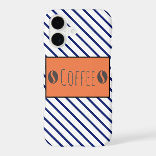 Funky Coffee Beans Blue White Stripes iPhone 17 Case