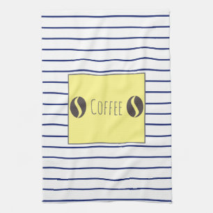 Funky Coffee Beans Blue White Stripes Kitchen Towel