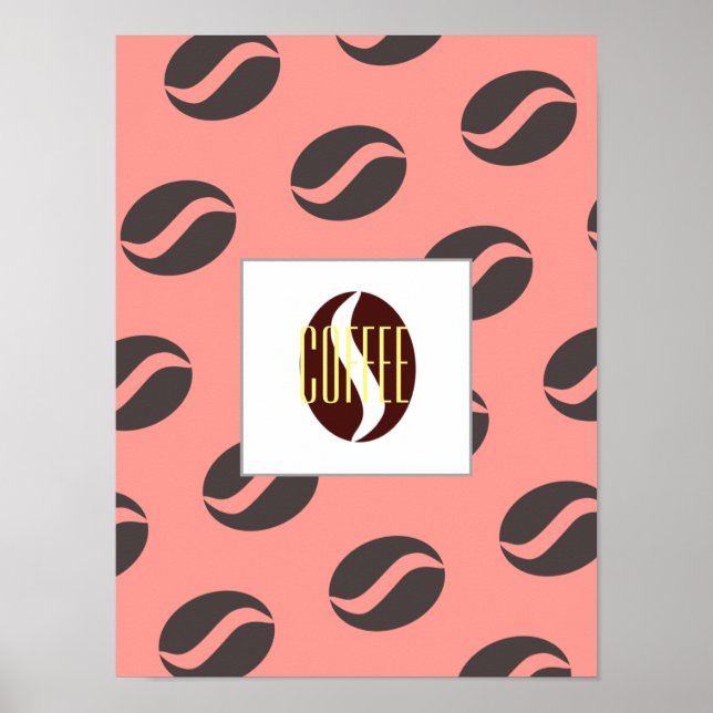 Funky Coffee Beans Pattern Frame Word Poster (Front)