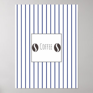 Funky Coffee Beans Plate Blue Stripes Poster