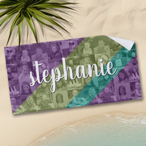 Funky Color Overlay Photo Collage Up to 16 photos Beach Towel