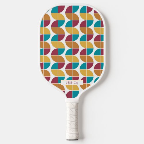 Funky Colorful 70s Vintage Geometric Pattern Pickleball Paddle