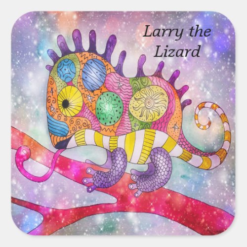 Funky Colorful Abstract Neon Lizard  Air Freshener Square Sticker