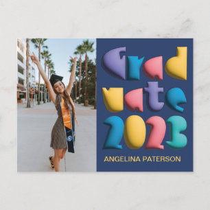 Funky Colorful Balloon Calligraphy Graduate Party Invitation Postcard