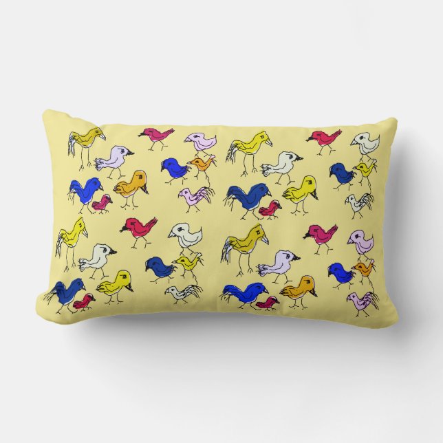 Funky Colorful Birds Throw Pillow Cushion (Front)