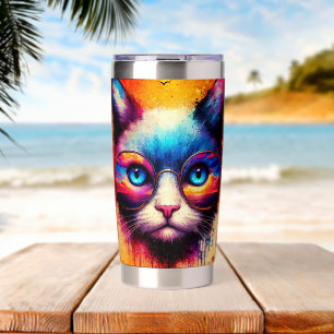 Funky Colorful Cat Illustration  Insulated Tumbler