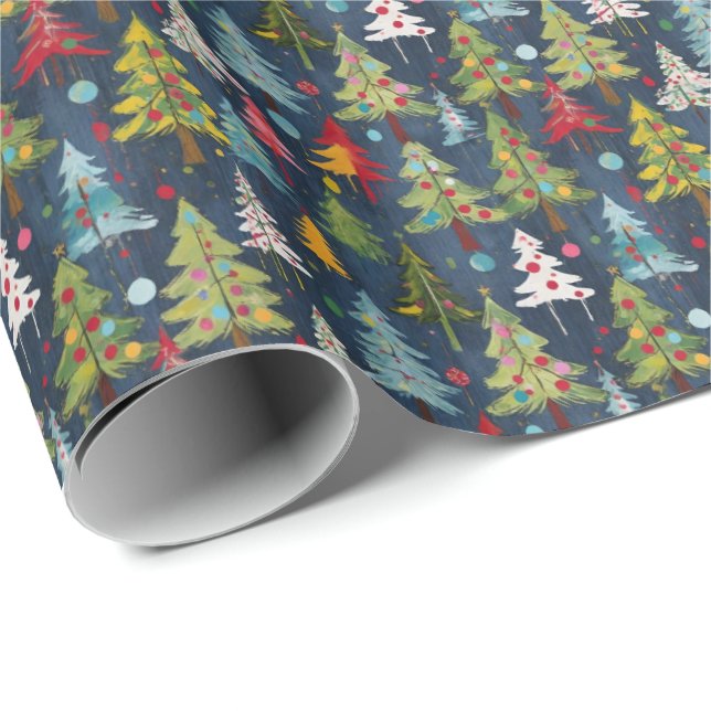 Funky Colorful Christmas Trees Wrapping Paper (Roll Corner)