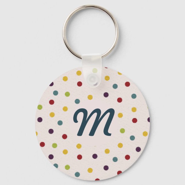Funky Colorful Dots Pattern Monogram Keychain (Front)