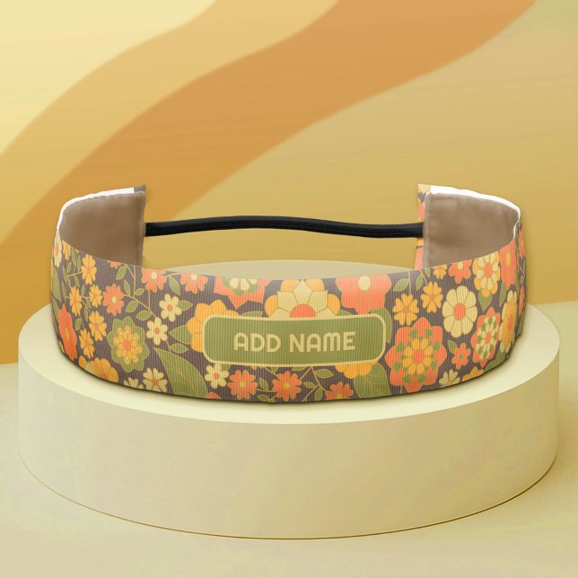 Funky Colorful Earthy Floral Pattern - Monogram Athletic Headband (Custom Monogram Headband)