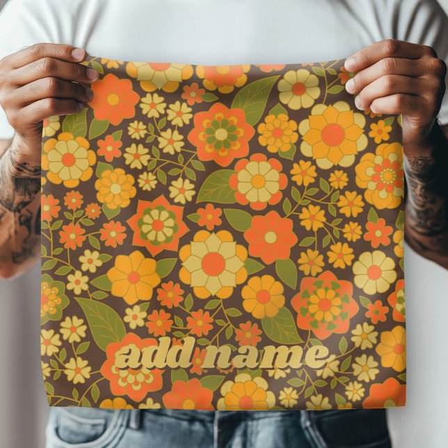 Funky Colorful Earthy Floral Pattern - Monogram Bandana (Custom Bandana)