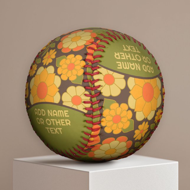 Funky Colorful Earthy Floral Pattern - Monogram Baseball (Creator Uploaded)