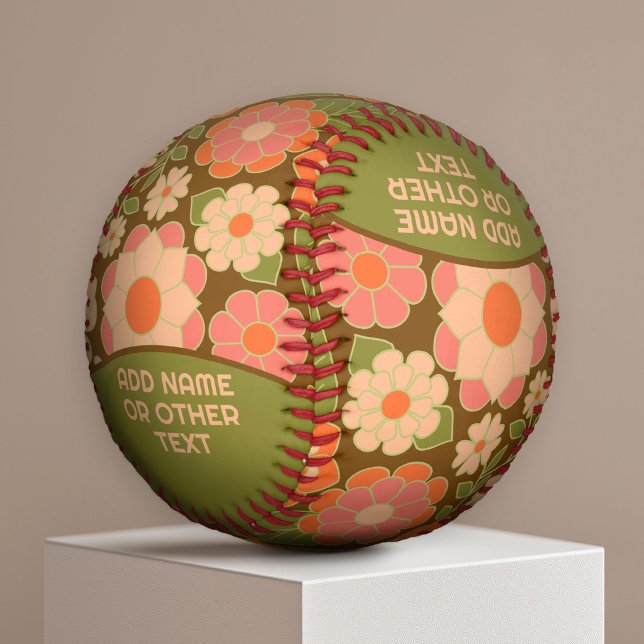 Funky Colorful Earthy Floral Pattern - Monogram Baseball (Creator Uploaded)