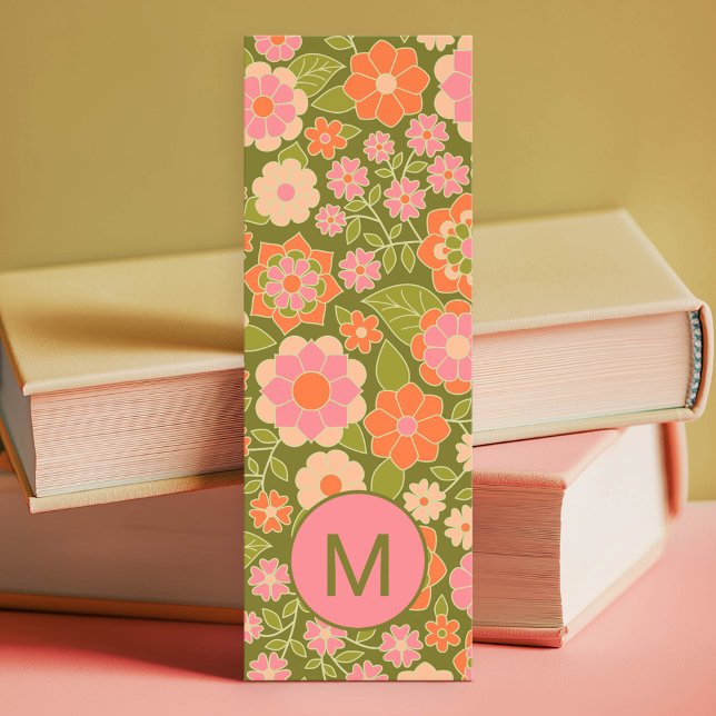 Funky Colorful Earthy Floral Pattern - Monogram Bookmarks (Custom Monogram Bookmark)