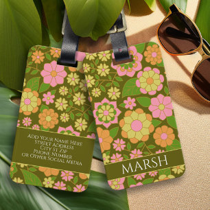 Funky Colorful Earthy Floral Pattern - Monogram Luggage Tag