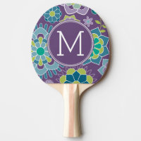 Funky Colorful Floral Pattern Custom Monogram Ping-Pong Paddle