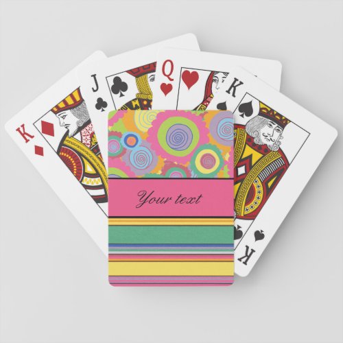 Funky Colorful Flowers and Stripes Playing Cards