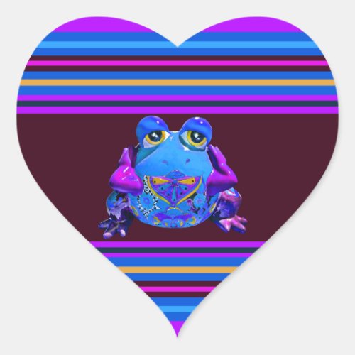 Funky Colorful Frog Blue Purple Funny Gifts Heart Sticker