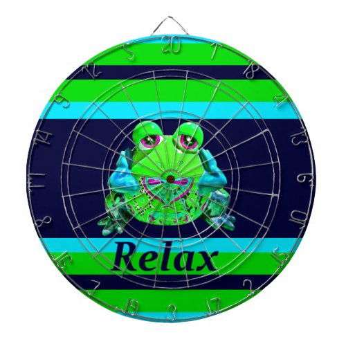 Funky Colorful Frog RELAX Teal Lime Navy Dart Board