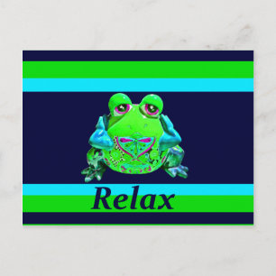 Funky Colorful Frog RELAX Teal Lime Navy Postcard