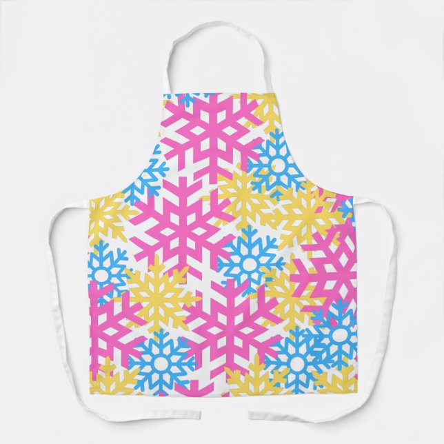 Funky Colorful Fun Snowflake Winter Themed Pattern Apron (Front)