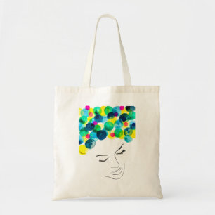 Funky colorful hair girl watercolor tote bag