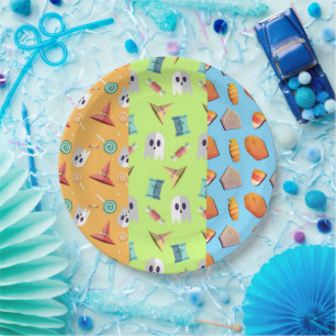 Funky Colorful Halloween Collage Party Paper Plates