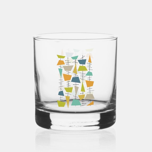 Funky Colorful Hanging Chimes Mid-Century Whiskey Glass (Back)