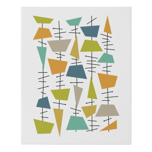 Funky Colorful Hanging Geometric Shapes Midcentury Faux Canvas Print (Front)