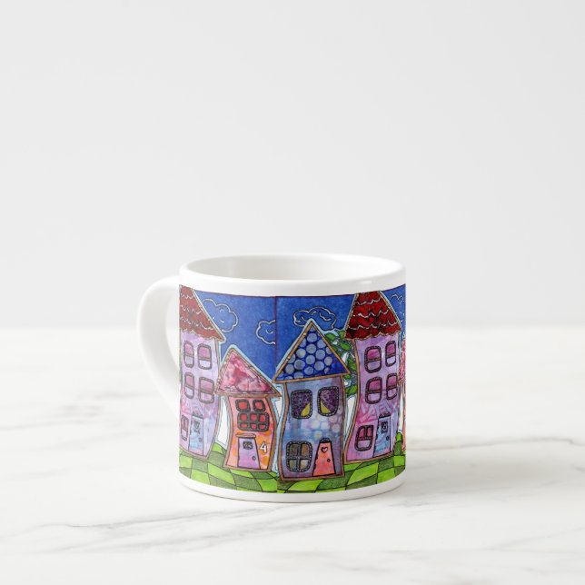 Funky Colorful Houses Espresso Cup (Front Left)