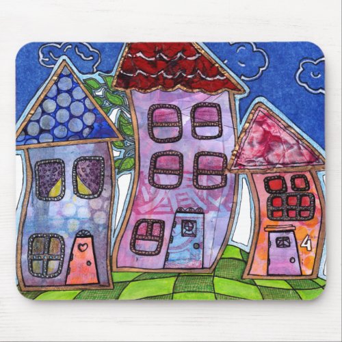Funky Colorful Houses Mouse Pad