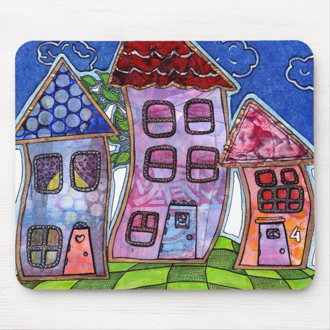 Funky Colorful Houses Mouse Pad (Front)