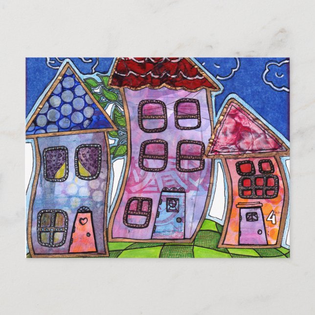 Funky Colorful Houses Postcard (Front)