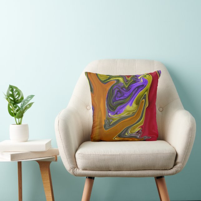 Funky Colorful Liquid Wave Throw Pillow (Chair)