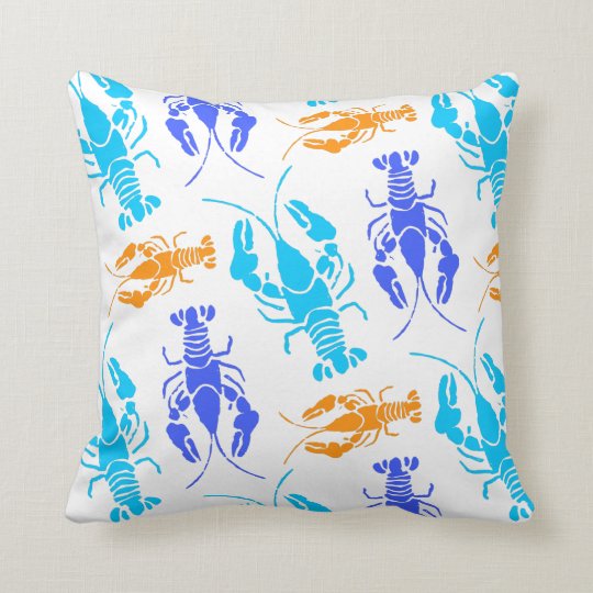 Funky Colorful Lobster or Crawfish Beach House Throw Pillow