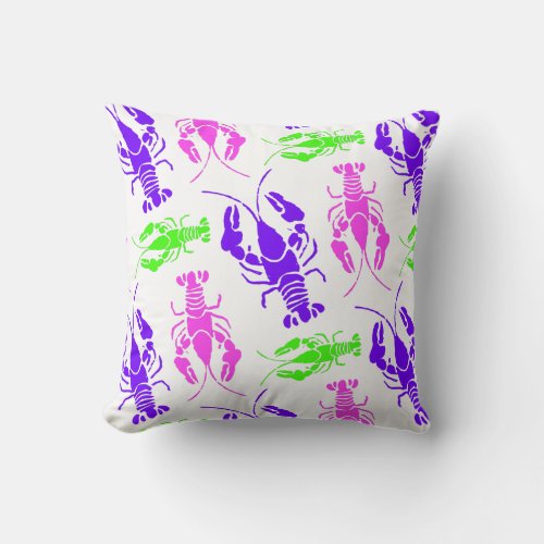 Funky Colorful Lobster or Crawfish Pattern Throw Pillow