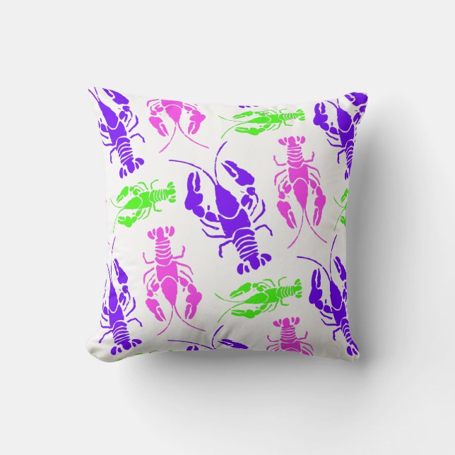 Funky Colorful Lobster or Crawfish Pattern Throw Pillow (Front)