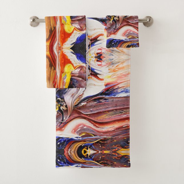 Funky Colorful Mixed Swirl Cool Bath Towel Set (Insitu)