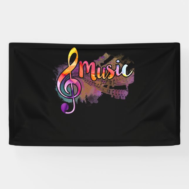 Funky Colorful Music Treble Clef Musical Note Banner (Horizontal)