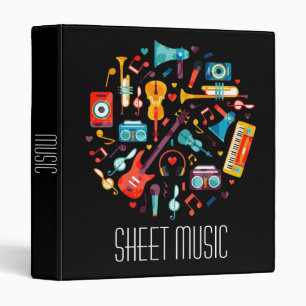 Funky colorful musical instruments 3 ring binder