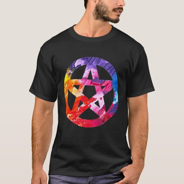 Funky Colorful Pagan Pentacle T-Shirt (Front)