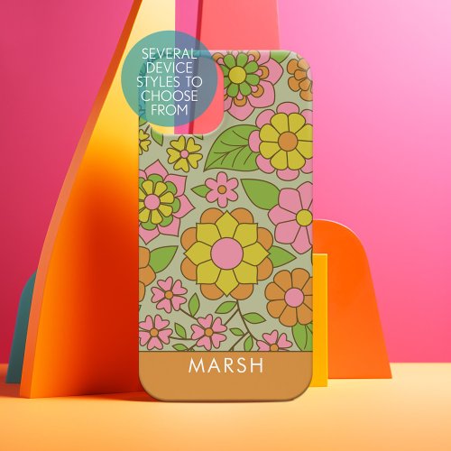 Funky Colorful Pastel Floral Pattern _ Monogram iPhone 14 Case