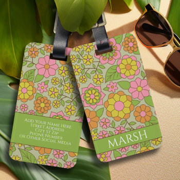Funky Colorful Pastel Floral Pattern - Monogram Luggage Tag by MarshEnterprises at Zazzle
