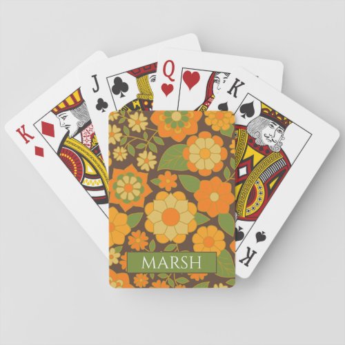 Funky Colorful Pastel Floral Pattern _ Monogram Playing Cards