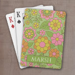Funky Colorful Pastel Floral Pattern - Monogram Playing Cards<br><div class="desc">A fun floral pattern in pink, sage green, orange and yellow with a cozy, cottagecore pattern. Add a monogram to this girly, floral design. If your art still needs to be adjusted, click on the Customize This button. This will take you to a design area where you can move things...</div>