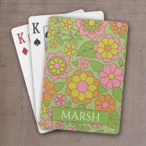 Funky Colorful Pastel Floral Pattern - Monogram Poker Cards