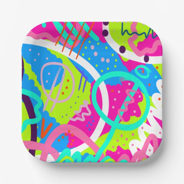 Funky Colorful Pop Art  Paper Plates (Front)