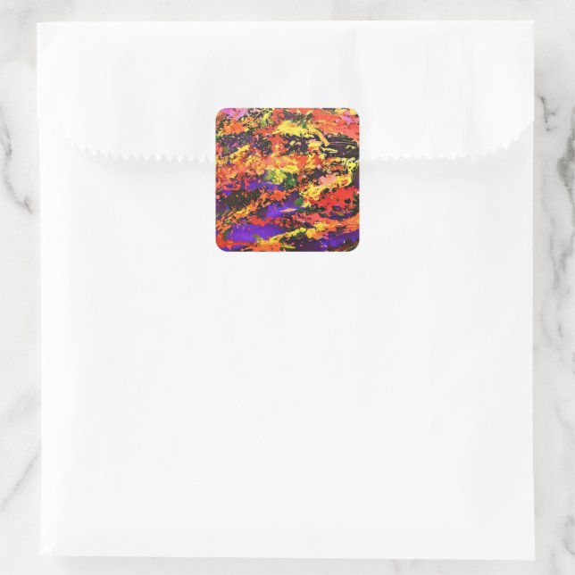 Funky Colorful Rainbow Abstract Splash Paint Art Square Sticker (Bag)