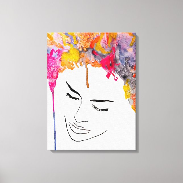 Funky colorful rainbow lady art canvas print (Front)