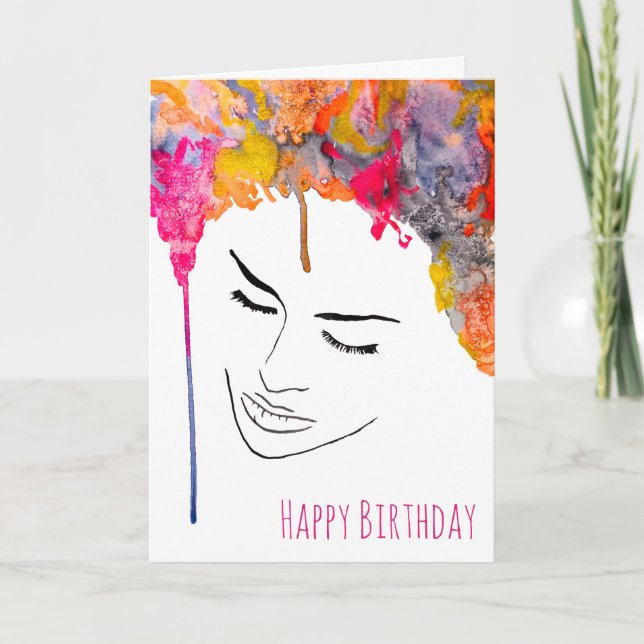 Funky colorful rainbow lady art card (Front)