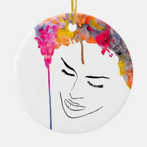 Funky colorful rainbow lady art ceramic ornament